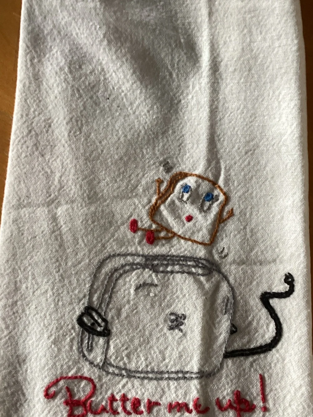 White Embroidered Kitchen Towel - Butter Me Up